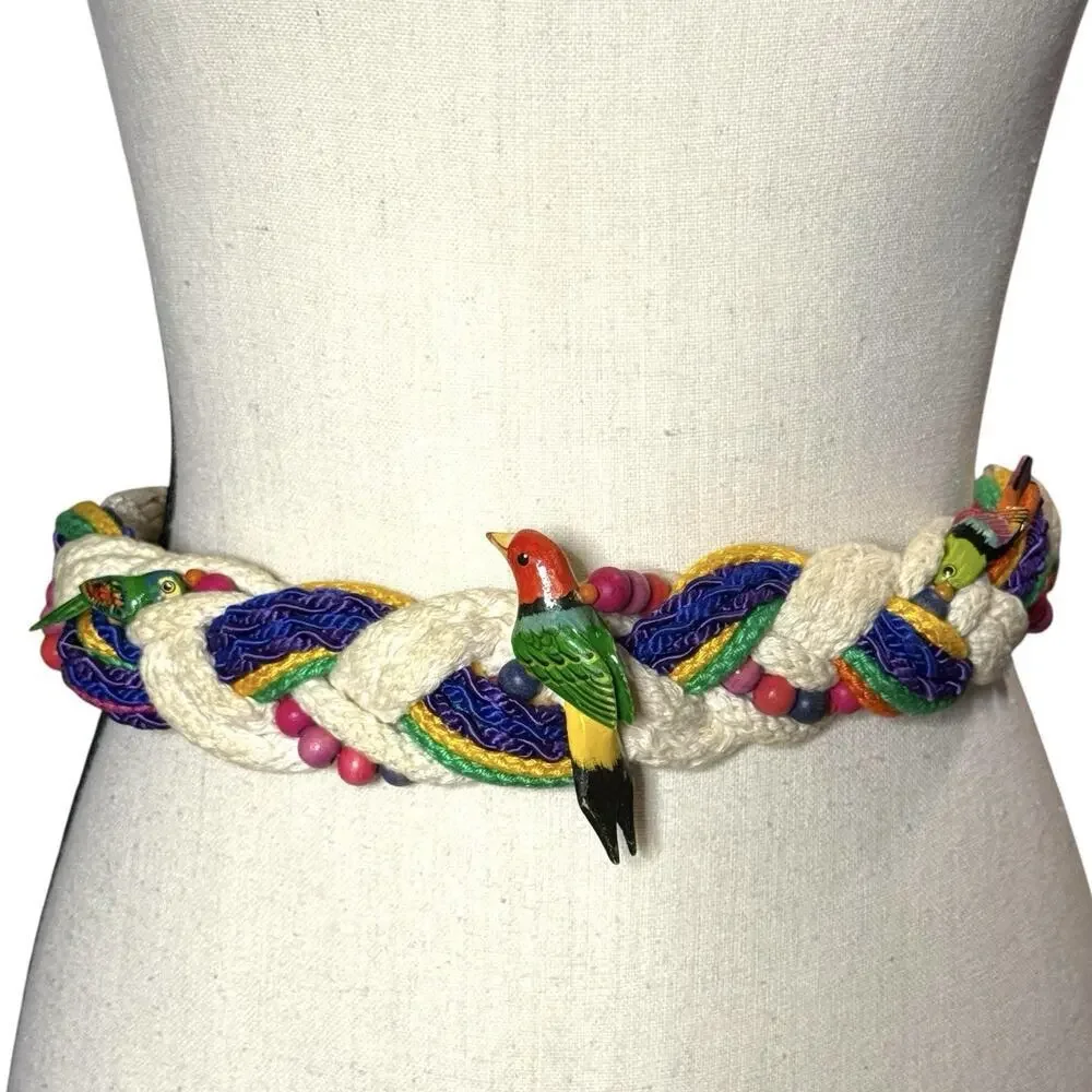Vtg 70s 80s Boho Hippie Braided Bird Bead Belt Phaedora J. Designs Lori Kincaid